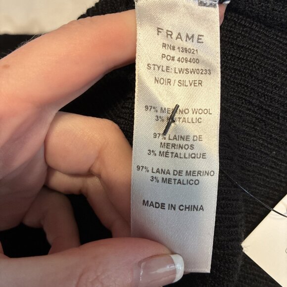 Frame Denim Black Silver Long Sleeve Wool Sweater Top Small - Picture 6 of 7